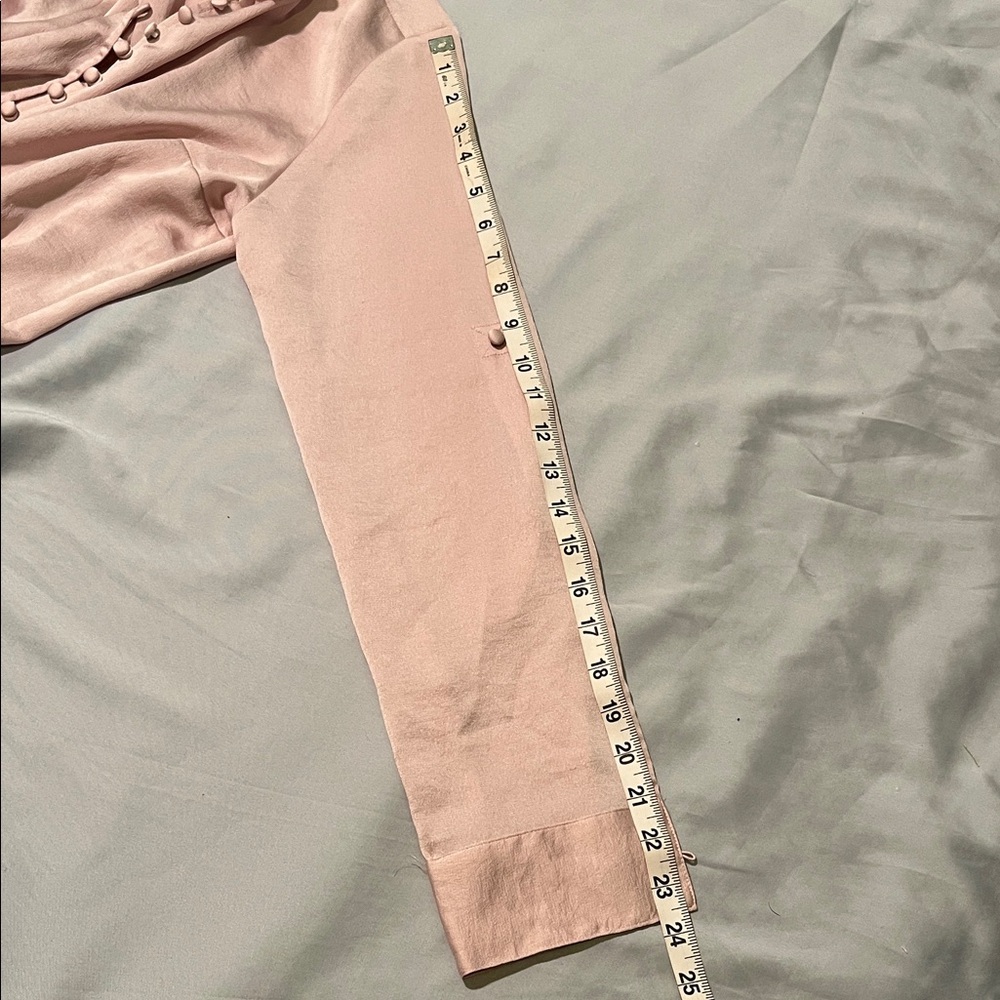 Express Pretty Pink Blush Ruffle Button Blouse size Medium Slim Fit Long Sleeve - Picture 7 of 13